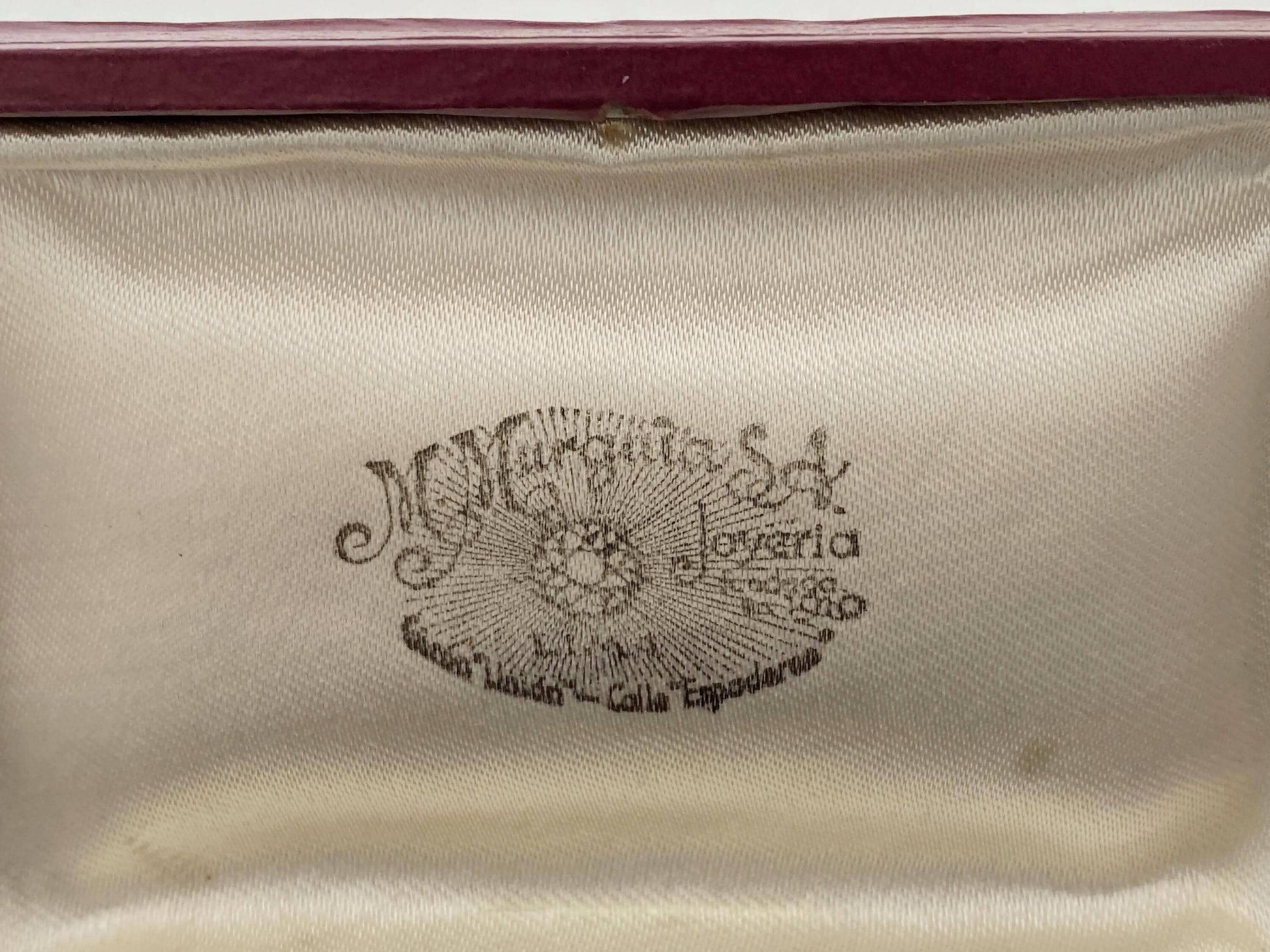 Antique Jewel Box, Leather with Lima Peru Jewelry Store Logo at Duckwells