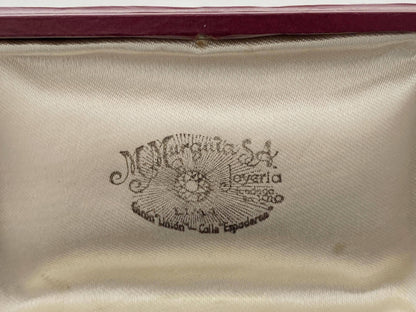 Antique Jewel Box, Leather with Lima Peru Jewelry Store Logo at Duckwells