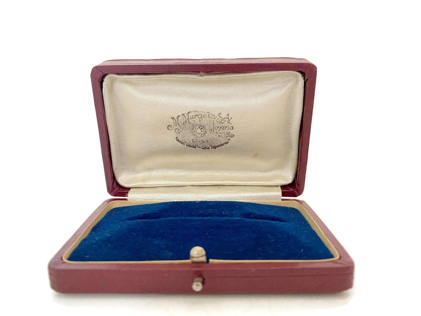 Antique Jewel Box, Leather with Lima Peru Jewelry Store Logo at Duckwells