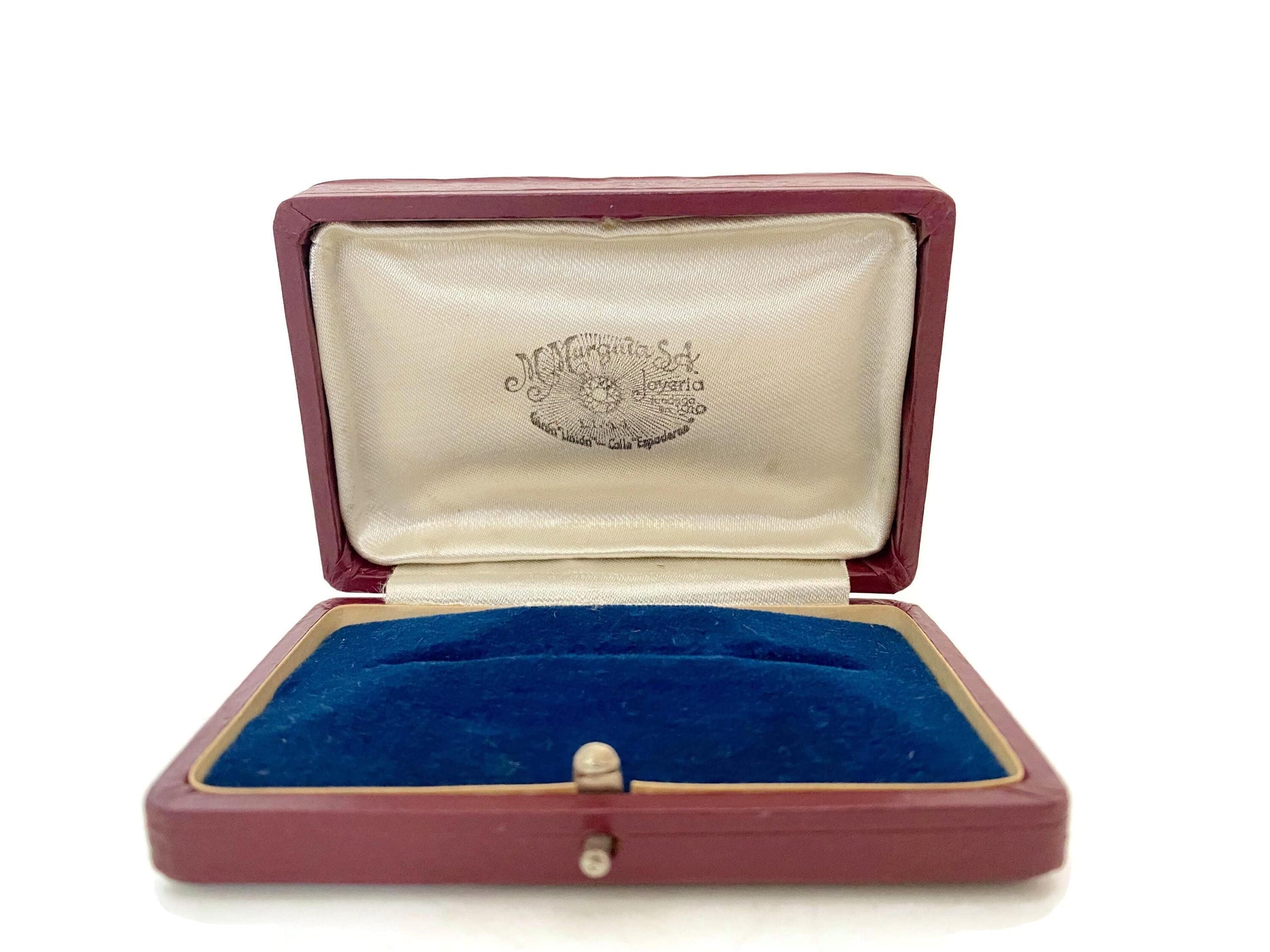 Antique Jewel Box, Leather with Lima Peru Jewelry Store Logo at Duckwells