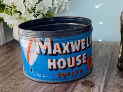 Midcentury Maxwell House Coffee Tin Can at Duckwells