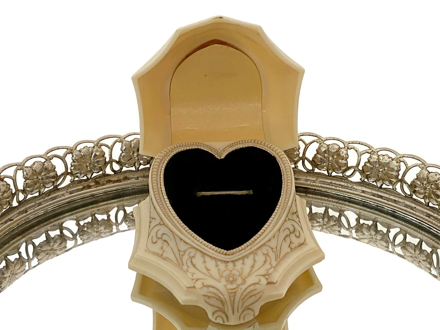 Antique Ring Box, Celluloid Clam Shell with Velvet Heart Interior at Duckwells
