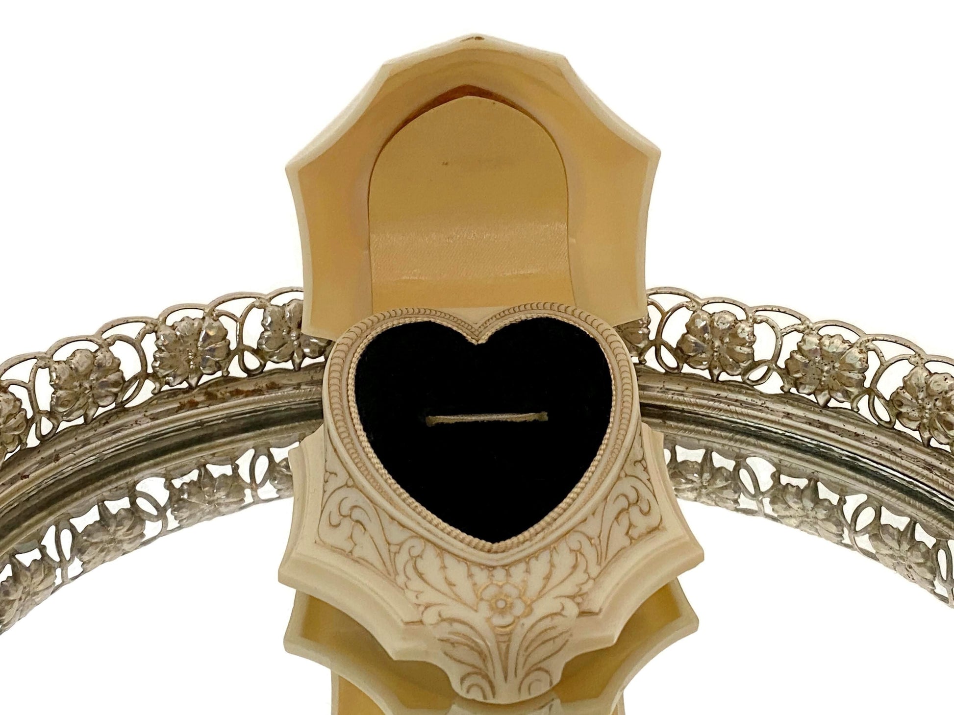 Antique Ring Box, Celluloid Clam Shell with Velvet Heart Interior at Duckwells