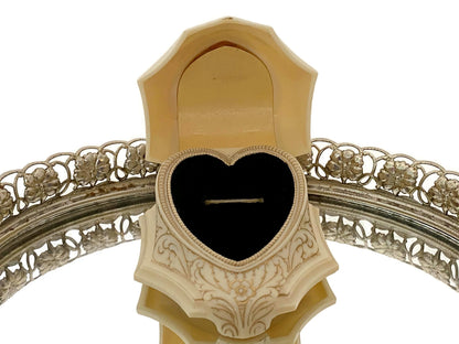 Antique Ring Box, Celluloid Clam Shell with Velvet Heart Interior at Duckwells