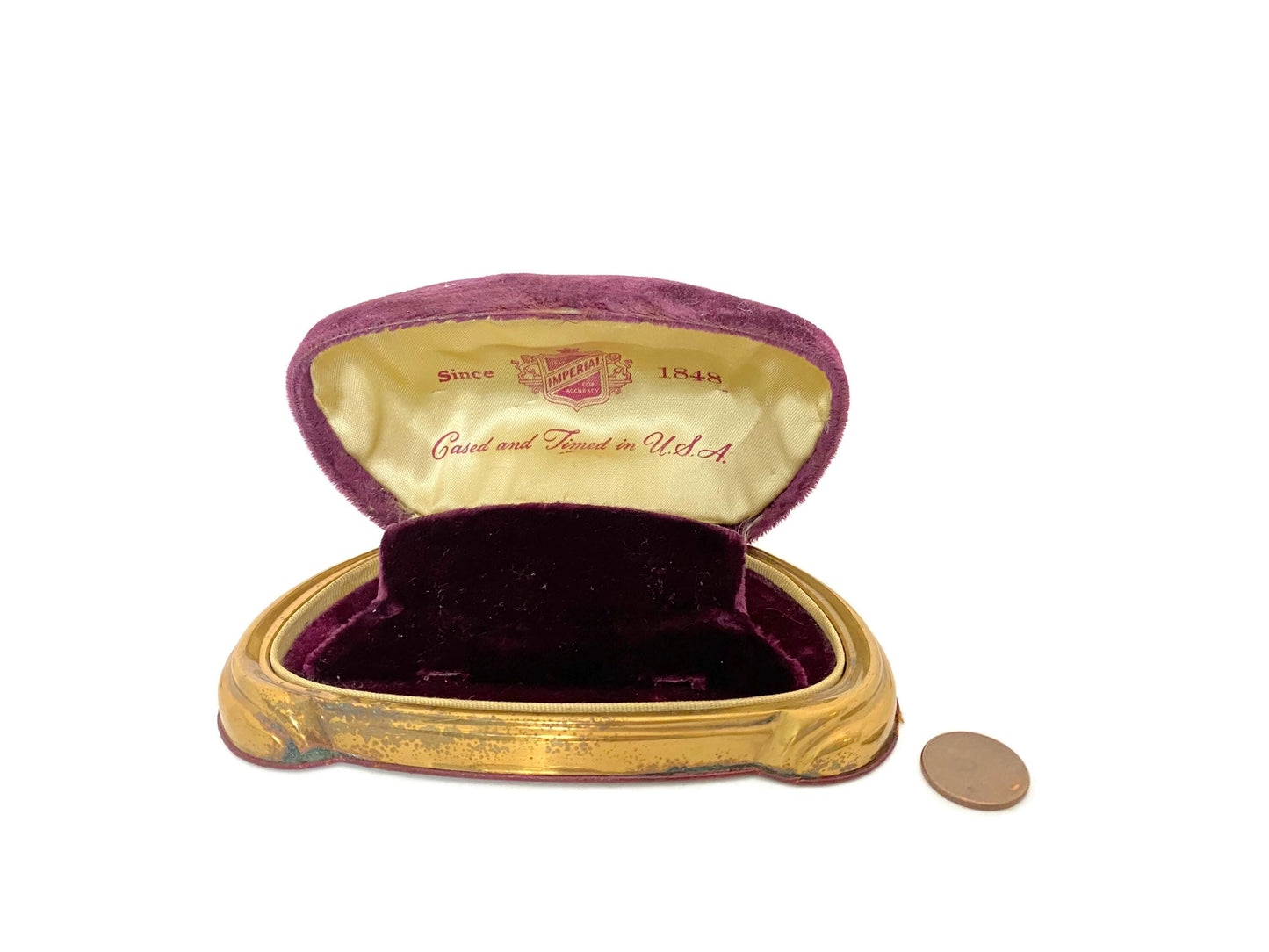 Vintage Imperial Watch Box in Velvet and Brass at Duckwells