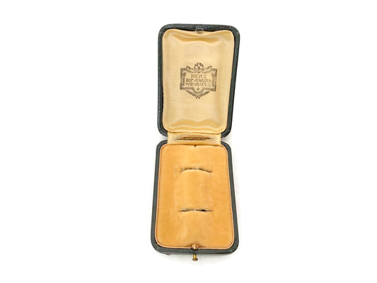 Antique Double Ring Box, Leather with German Jewelry Store Logo at Duckwells