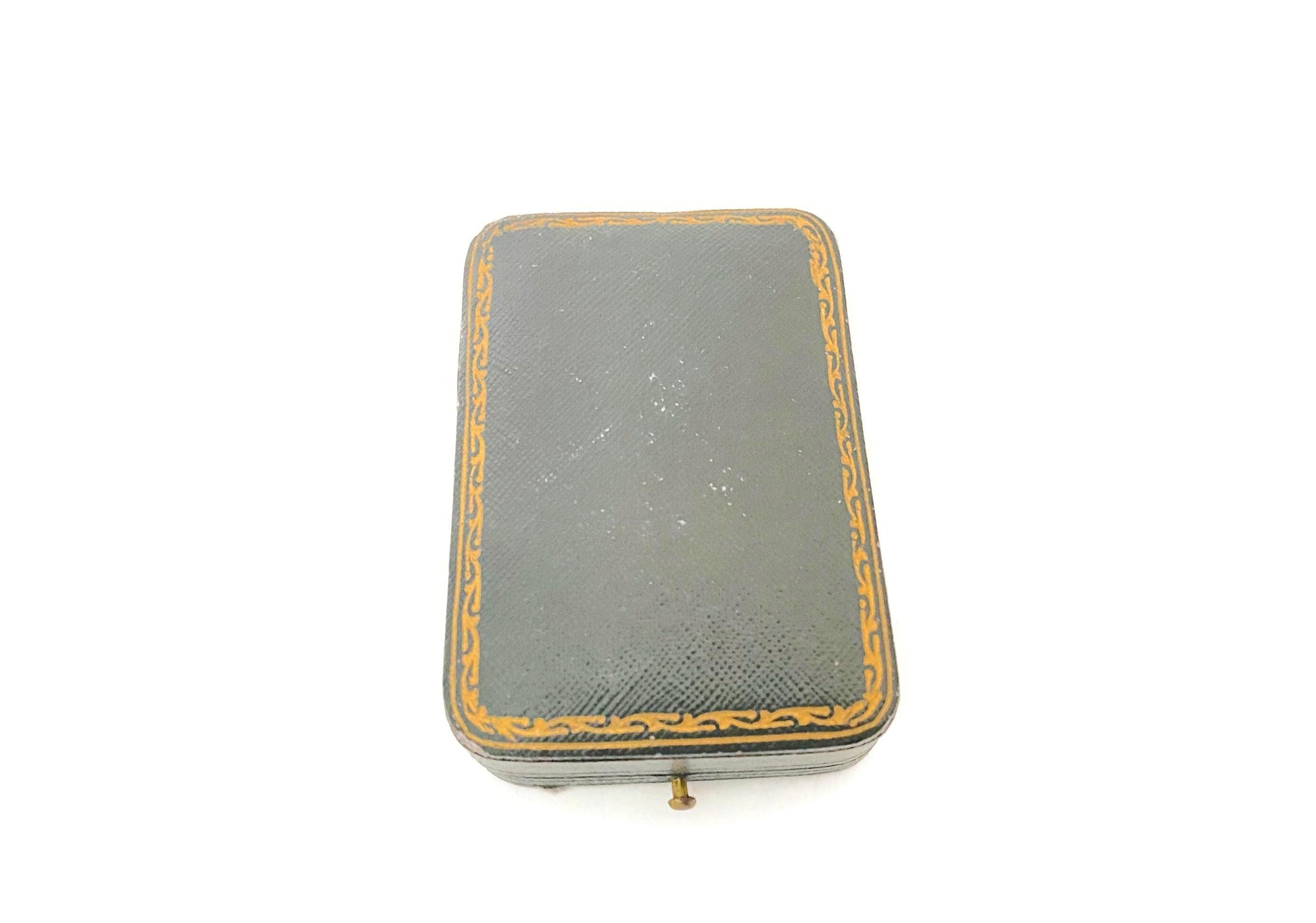 Antique Double Ring Box, Leather with German Jewelry Store Logo at Duckwells