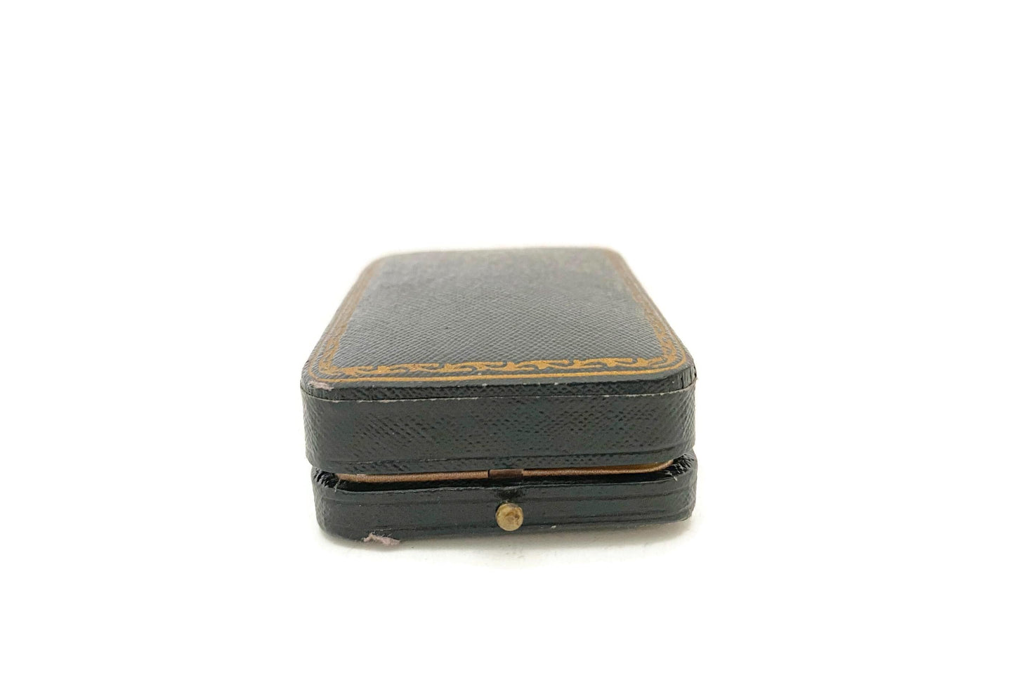 Antique Double Ring Box, Leather with German Jewelry Store Logo at Duckwells
