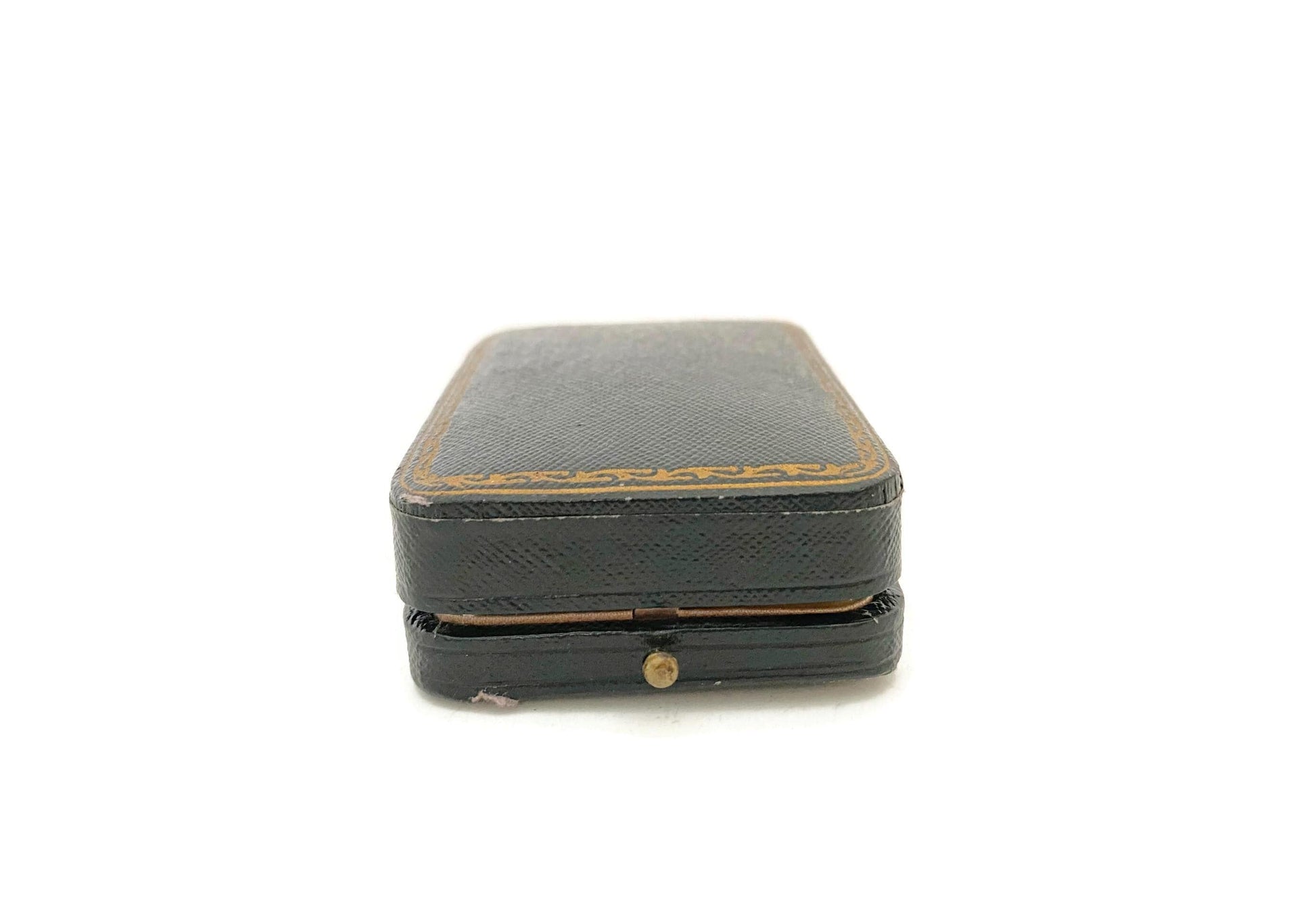 Antique Double Ring Box, Leather with German Jewelry Store Logo at Duckwells