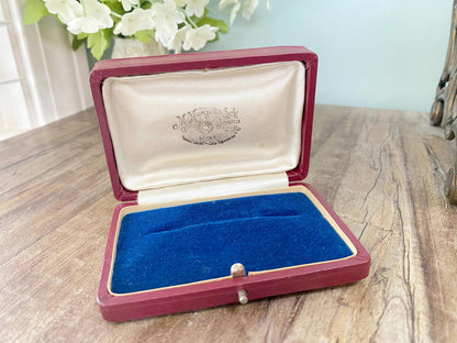 Antique Jewel Box, Leather with Lima Peru Jewelry Store Logo at Duckwells