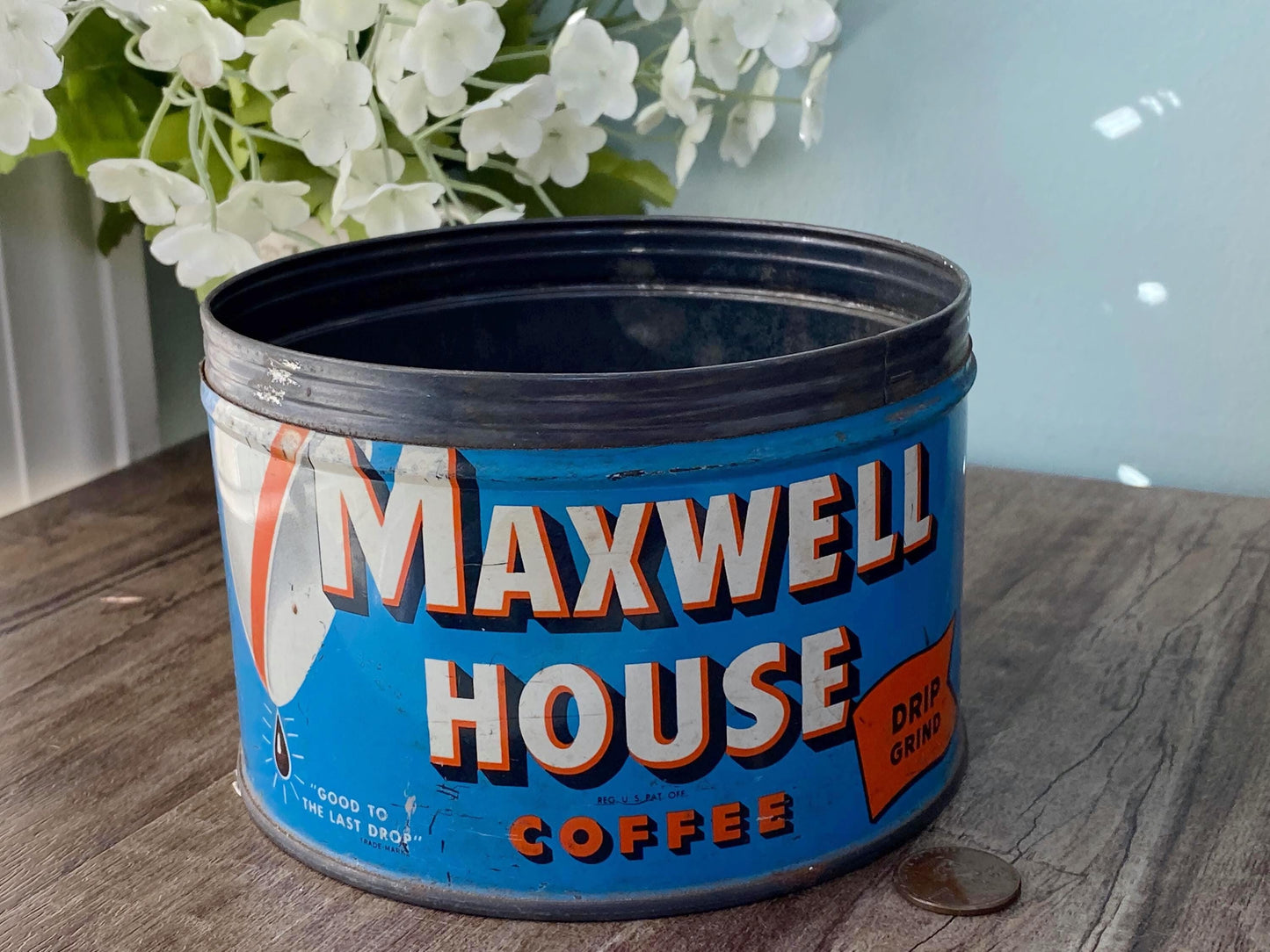 Midcentury Maxwell House Coffee Tin Can at Duckwells
