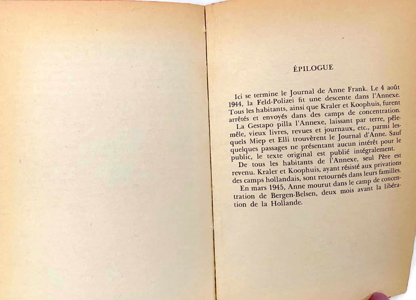 Vintage French Paperback Edition of The Diary of Anne Frank at Duckwells