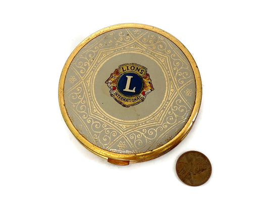 Vintage Lions International Mirrored Powder Compact