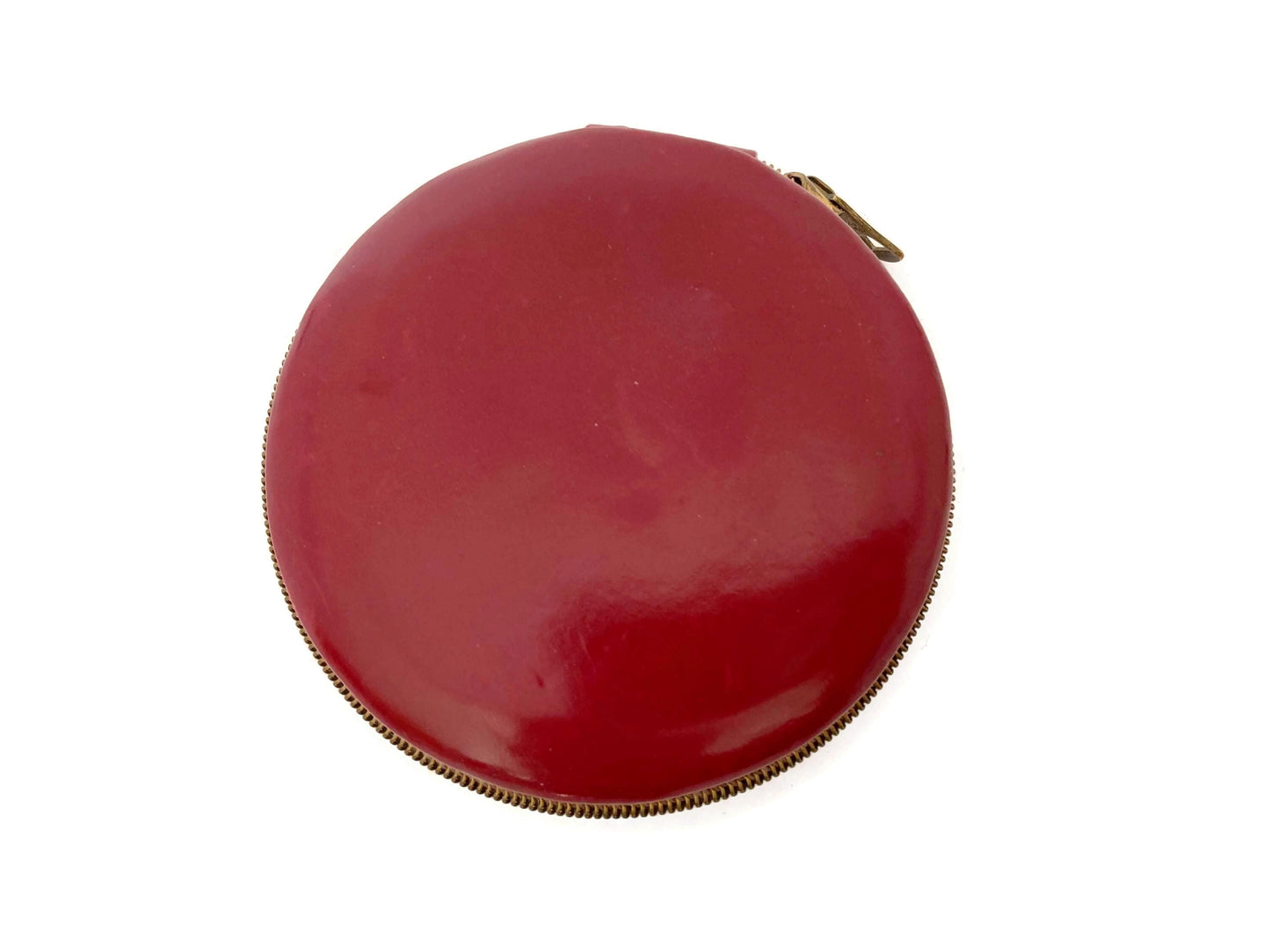 Midcentury Red Leather Zippered Mirrored Compact