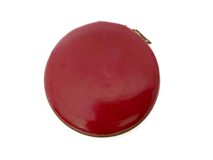 Midcentury Red Leather Zippered Mirrored Compact