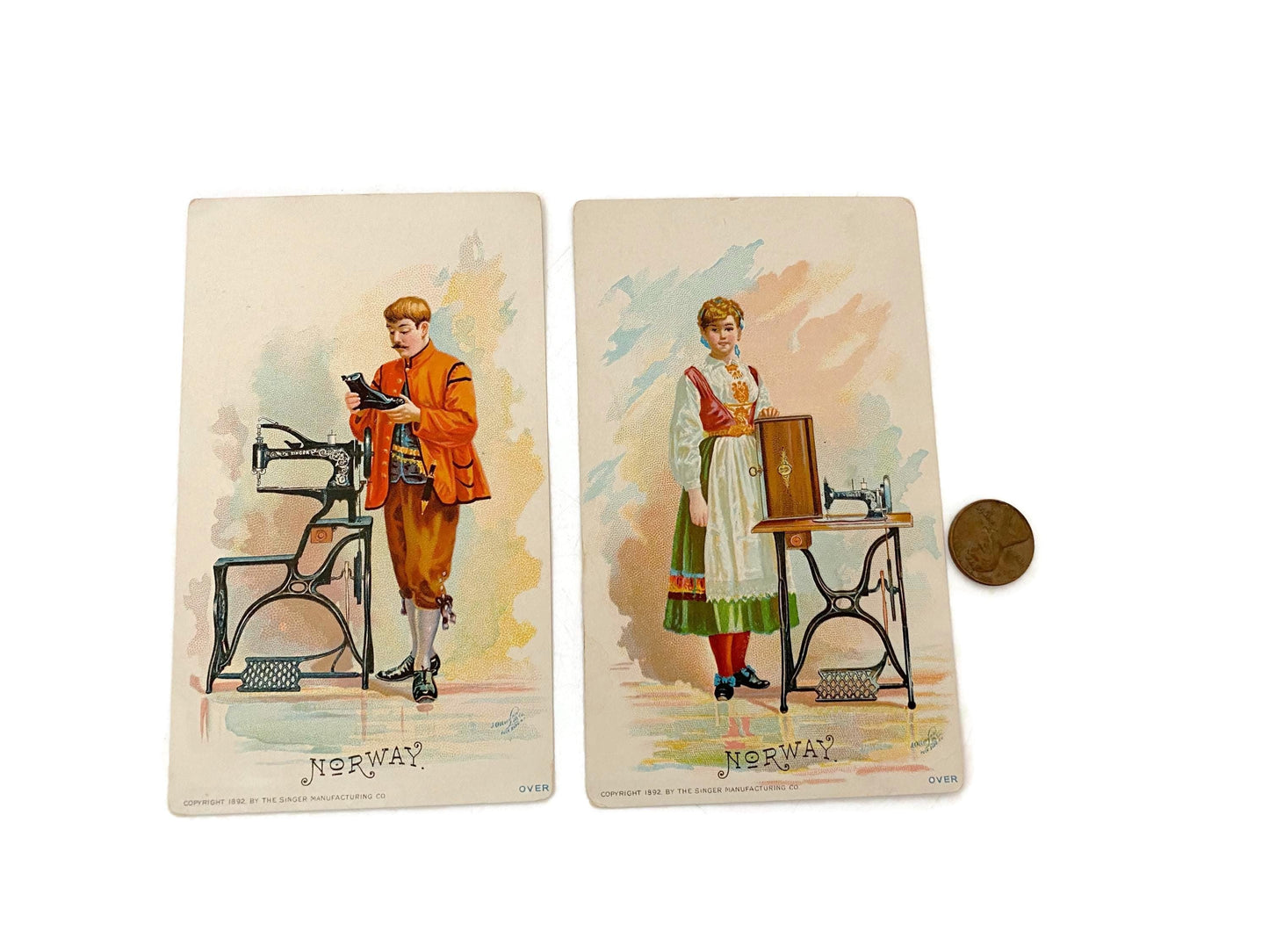 Antique Singer Sewing Advertising Cards, Norway Collectibles at Duckwells