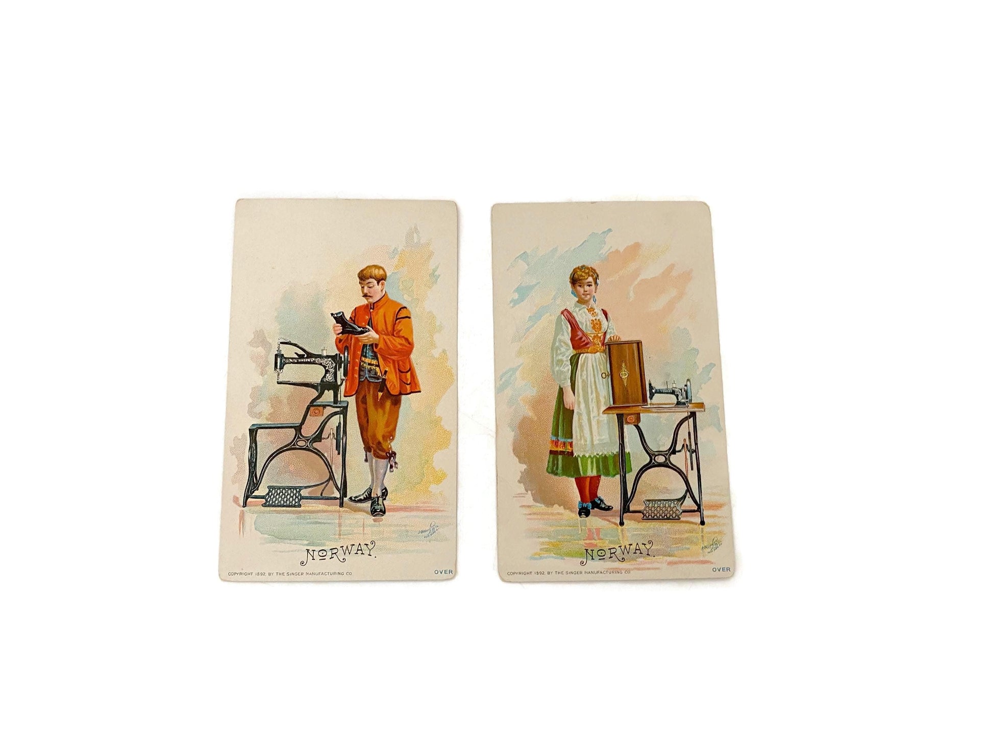 Antique Singer Sewing Advertising Cards, Norway Collectibles at Duckwells