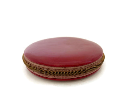 Midcentury Red Leather Zippered Mirrored Compact