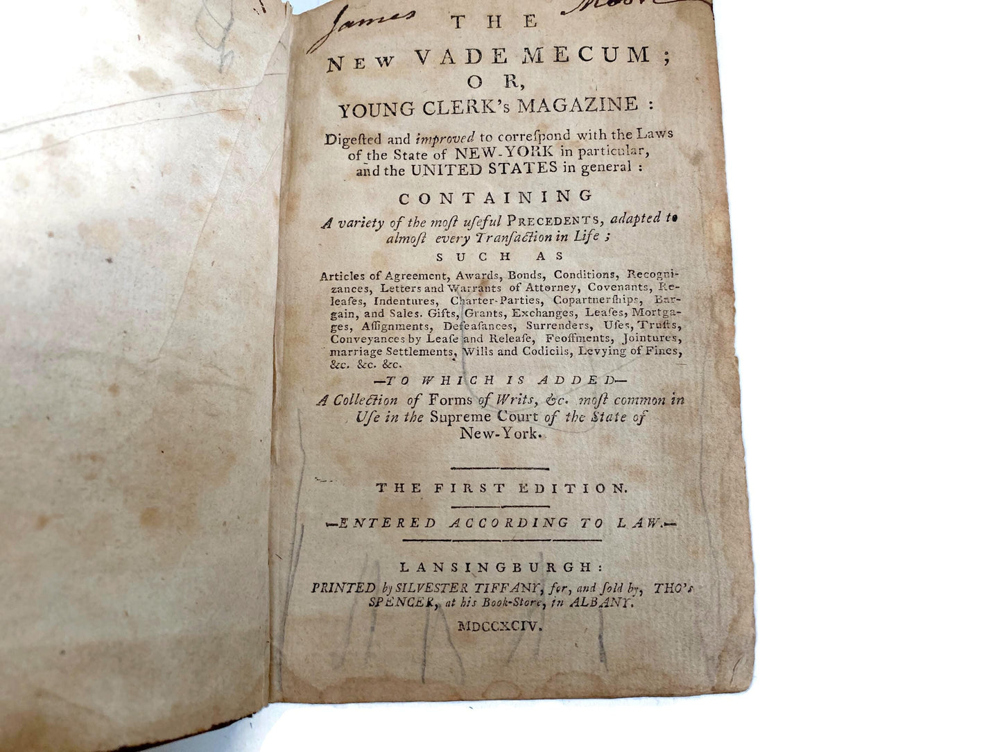 Antique Legal Reference Book, 1794 New Vademecum or Young Clerk's Magazine at Duckwells
