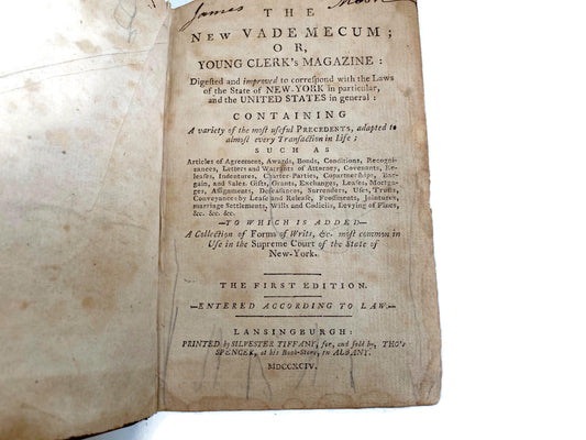 Antique Legal Reference Book, 1794 New Vademecum or Young Clerk's Magazine at Duckwells