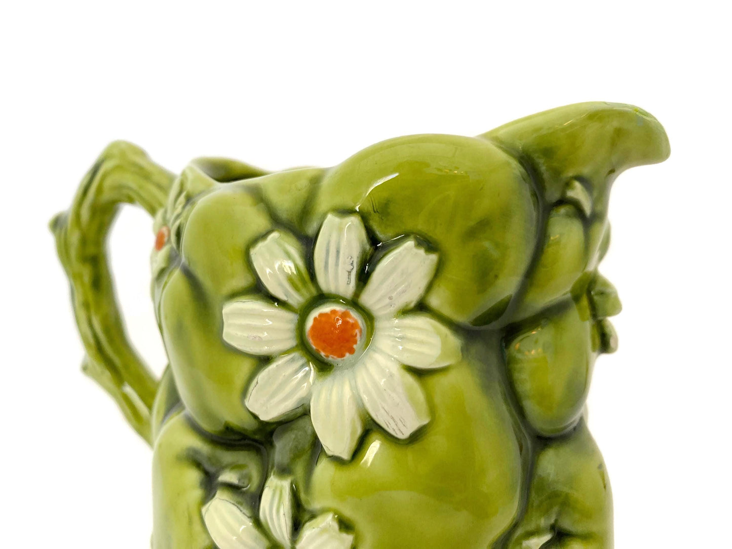 Midcentury Ceramic Pitcher, Green Apple and Daisies Inarco 1967 at Duckwells