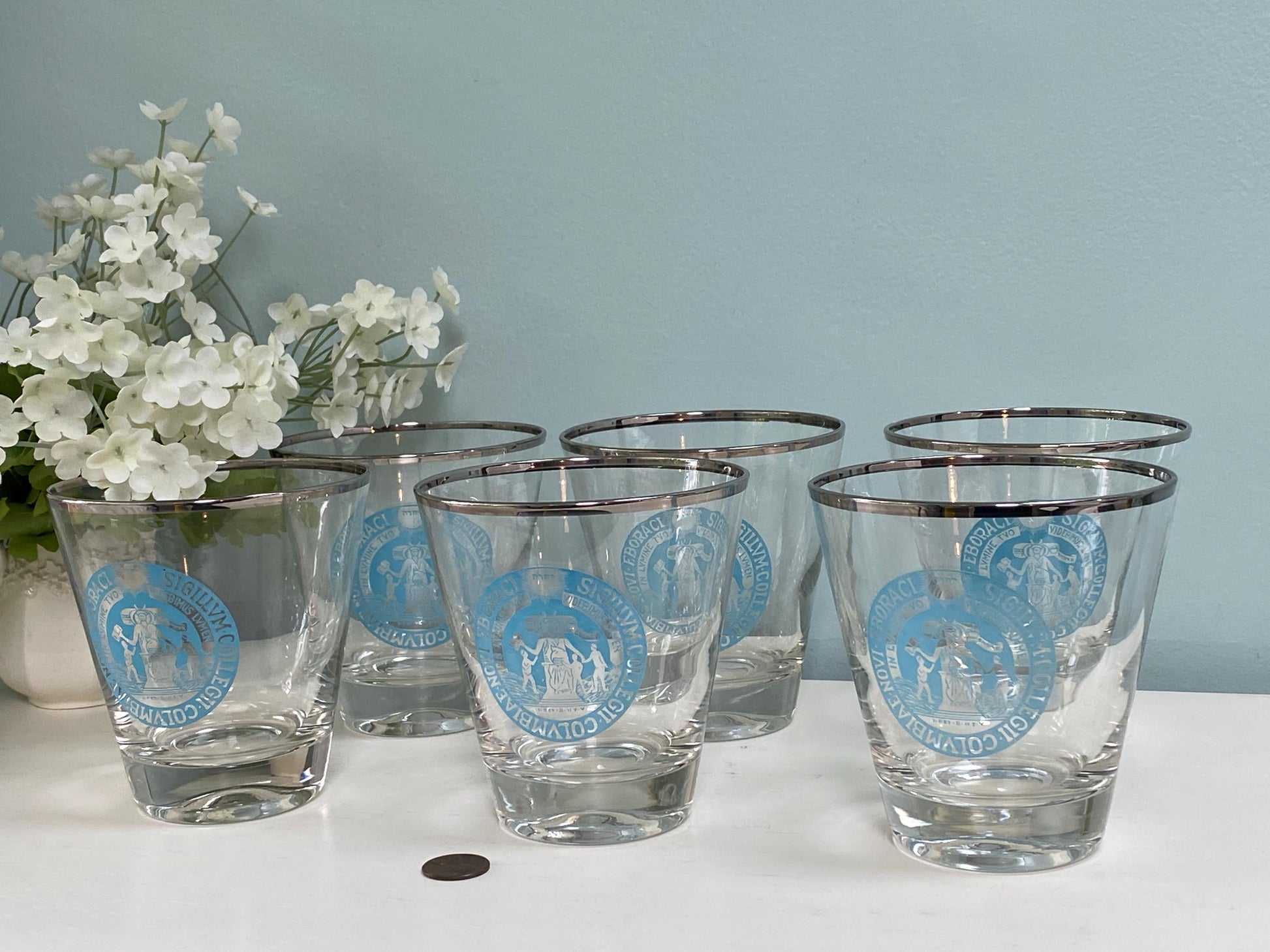 Midcentury Columbia University 6 Glasses at Duckwells