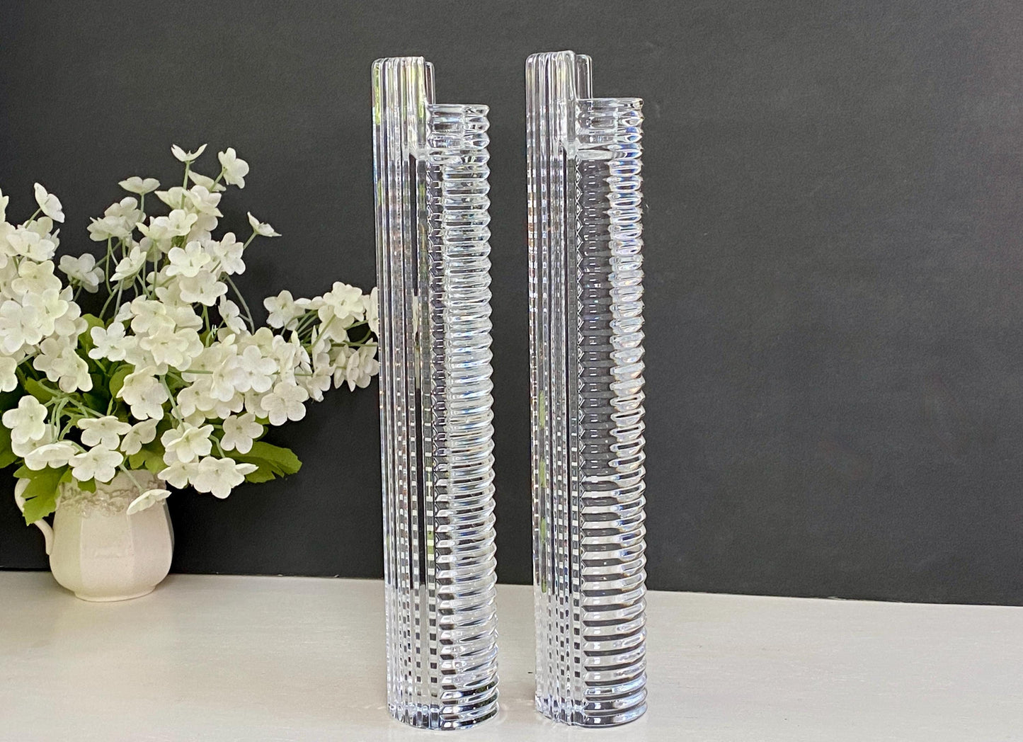 Vintage Tall Crystal Candlesticks at Duckwells