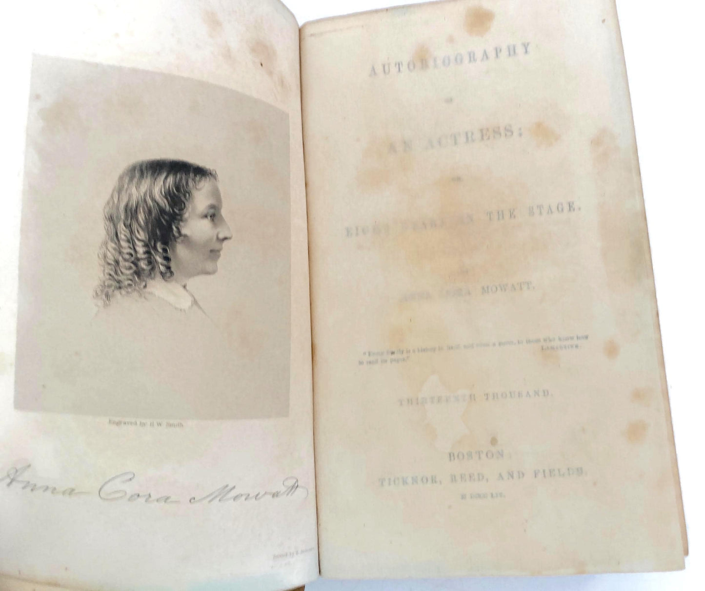 Antique Book, Autobiography of an Actress; 1854