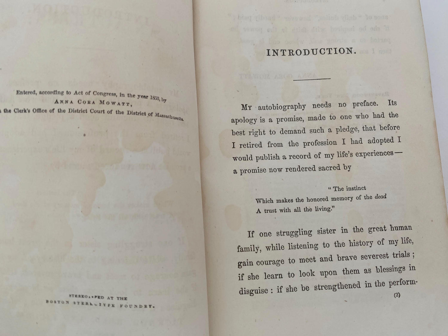 Antique Book, Autobiography of an Actress; 1854