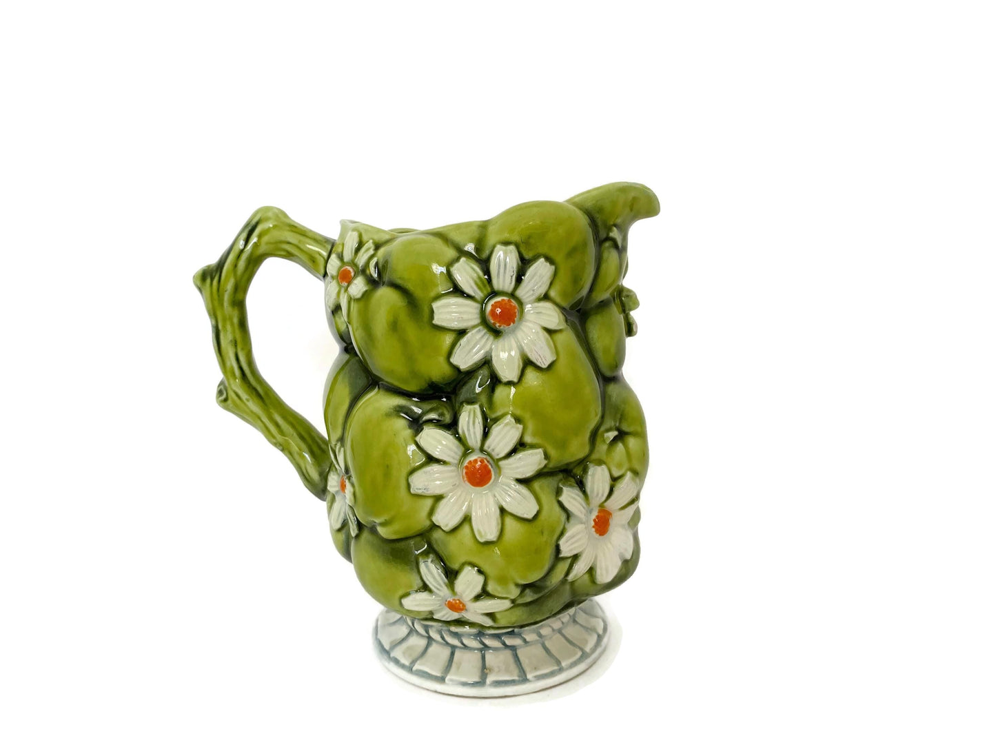 Midcentury Ceramic Pitcher, Green Apple and Daisies Inarco 1967 at Duckwells