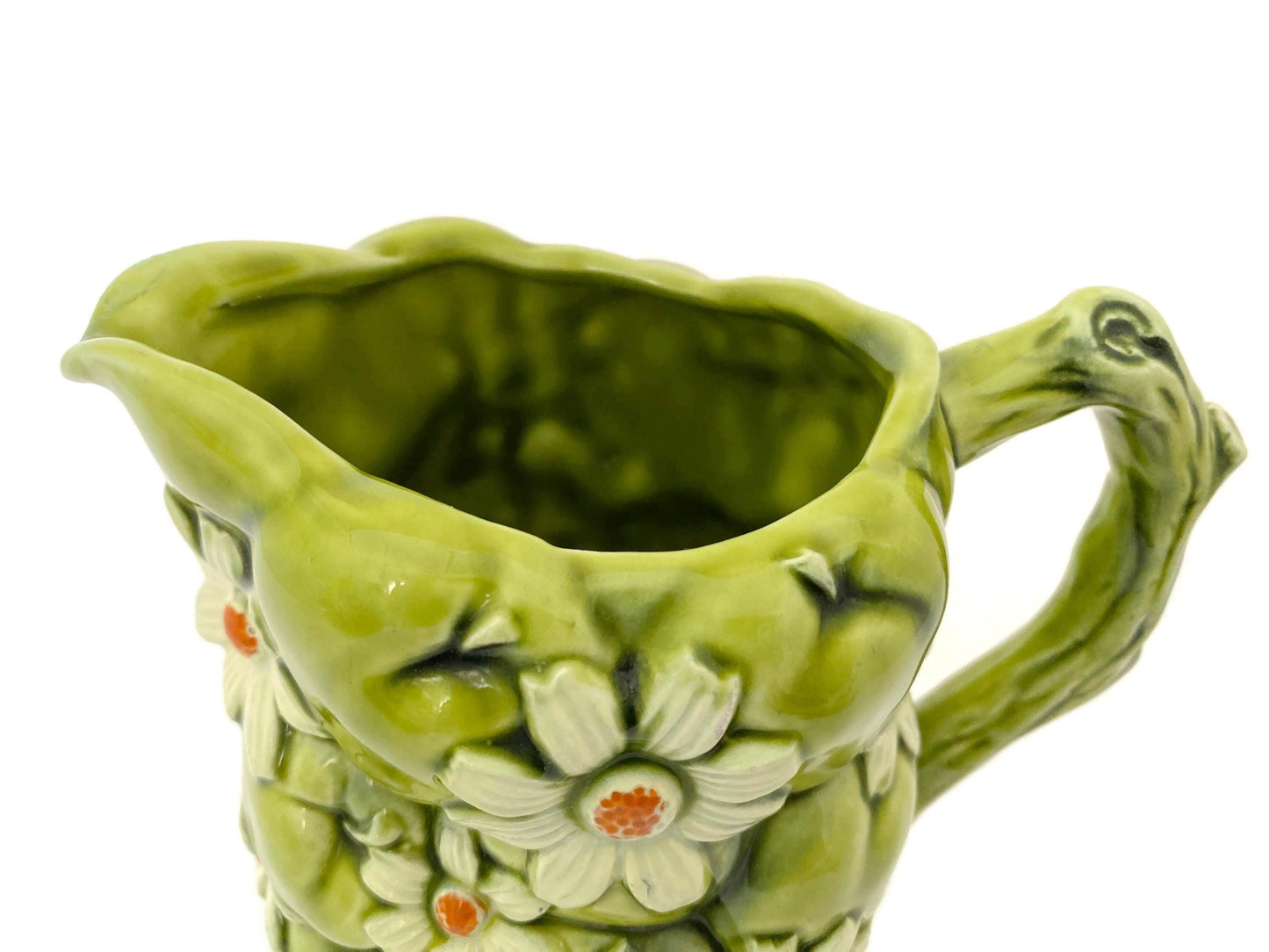 Midcentury Ceramic Pitcher, Green Apple and Daisies Inarco 1967 at Duckwells