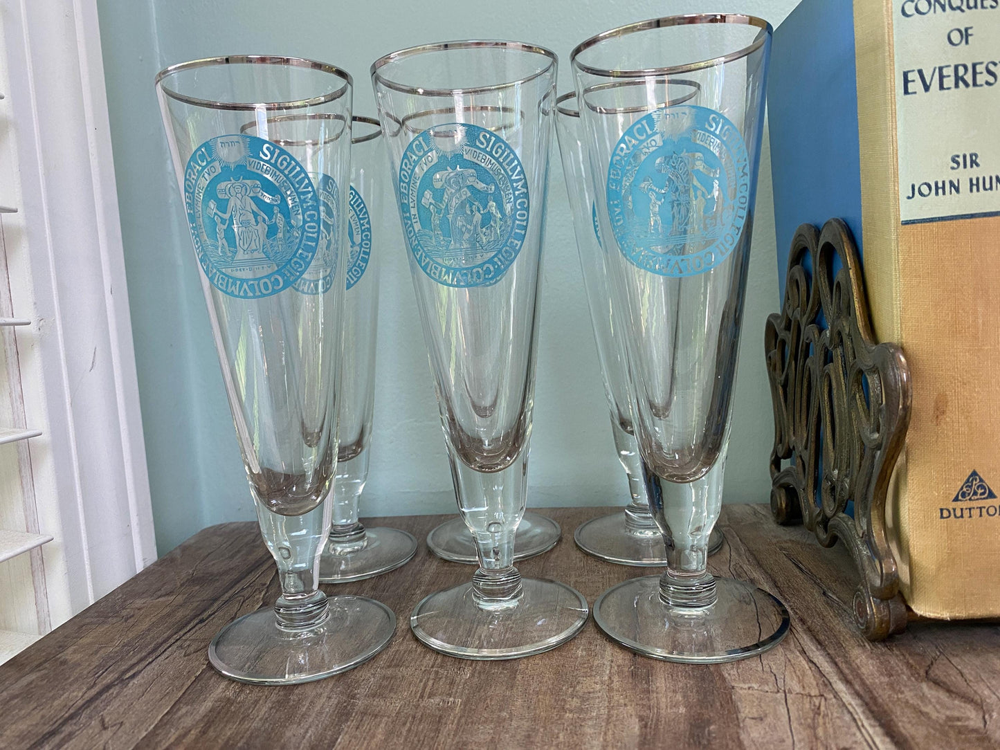 Midcentury Columbia University Pilsner Glasses at Duckwells