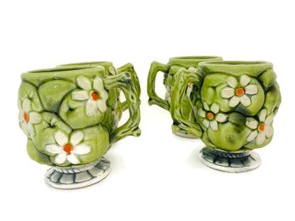 Midcentury Ceramic Mugs, Green Apple and Daisies Inarco 1967 at Duckwells