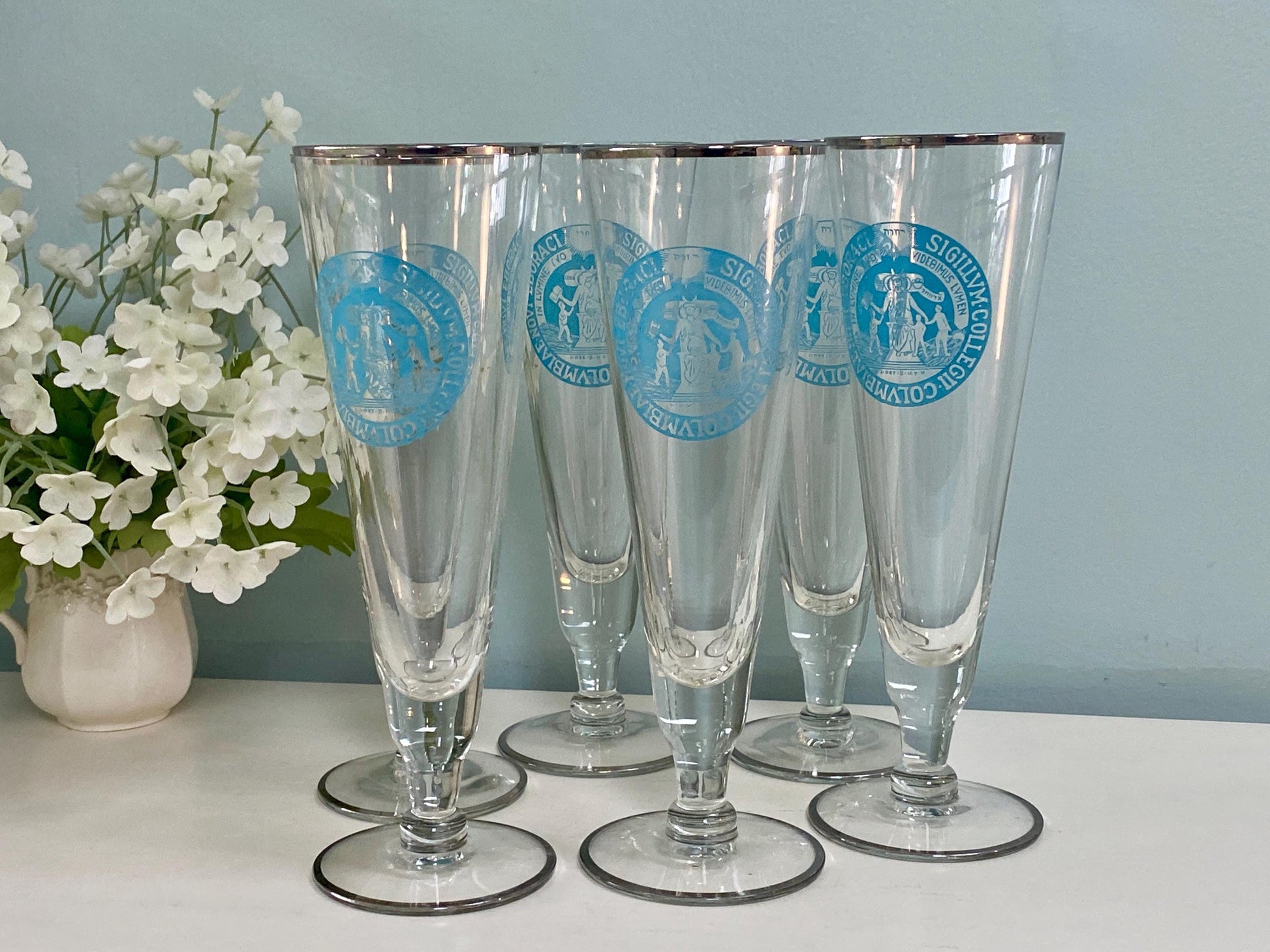 Midcentury Columbia University Pilsner Glasses at Duckwells