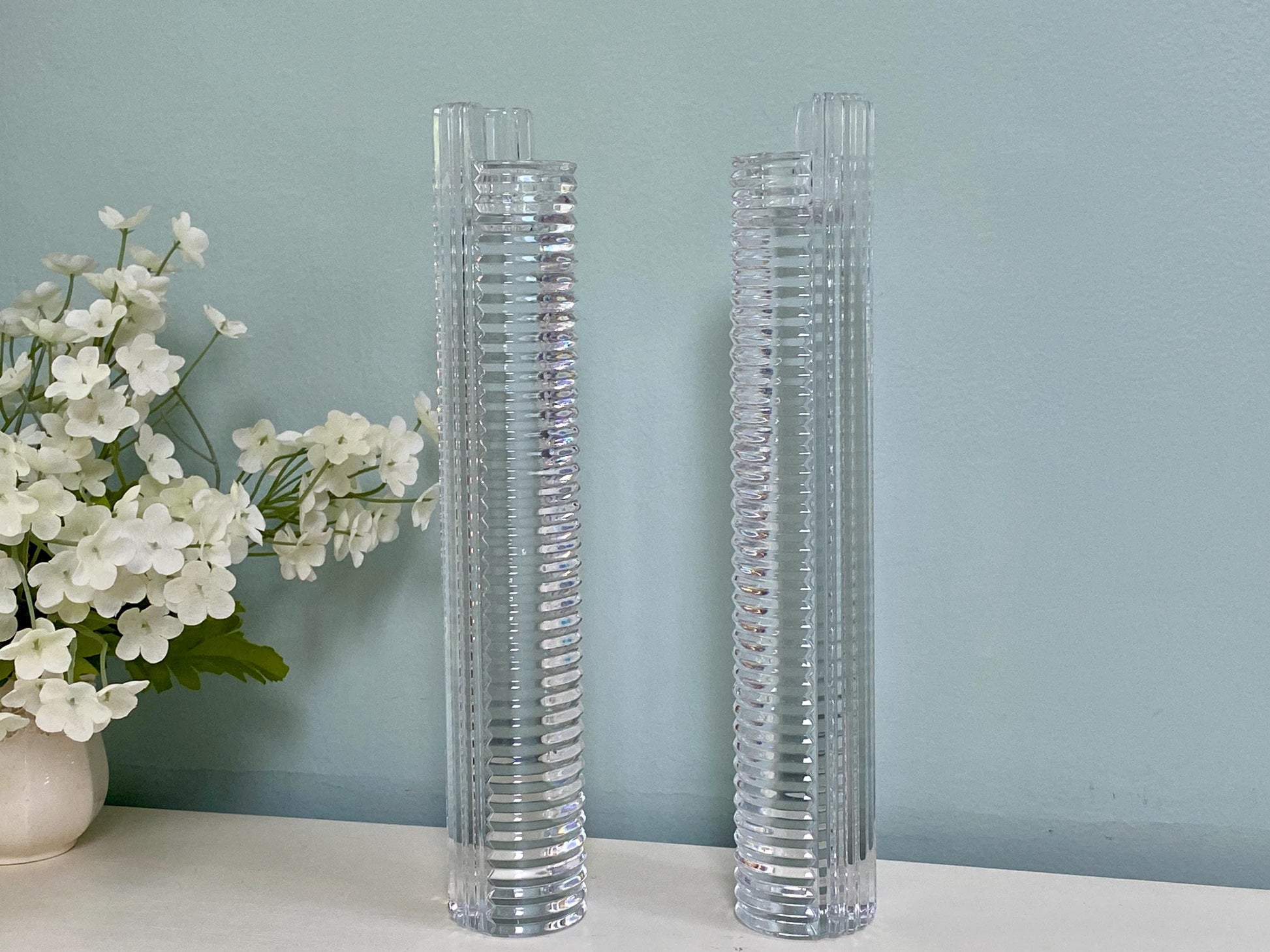 Vintage Tall Crystal Candlesticks at Duckwells