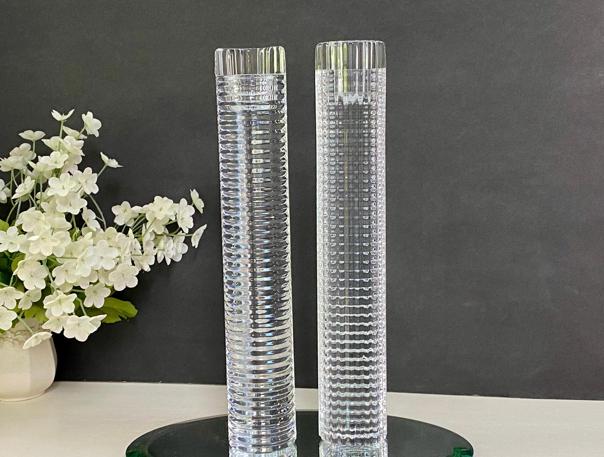 Vintage Tall Crystal Candlesticks at Duckwells