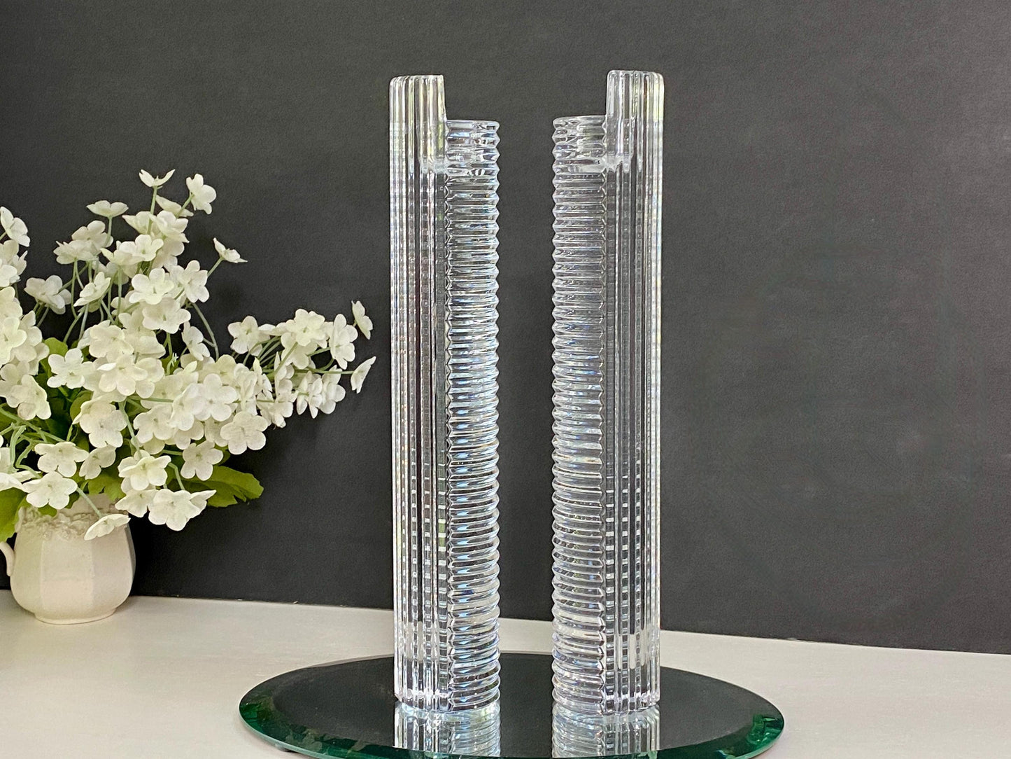 Vintage Tall Crystal Candlesticks at Duckwells