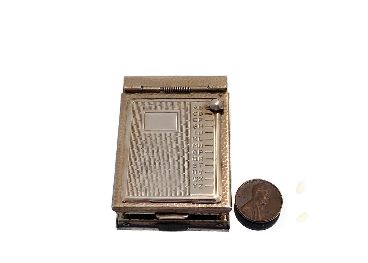 Vintage Mini Address Book, Goldtone Metal Flip Phone Book