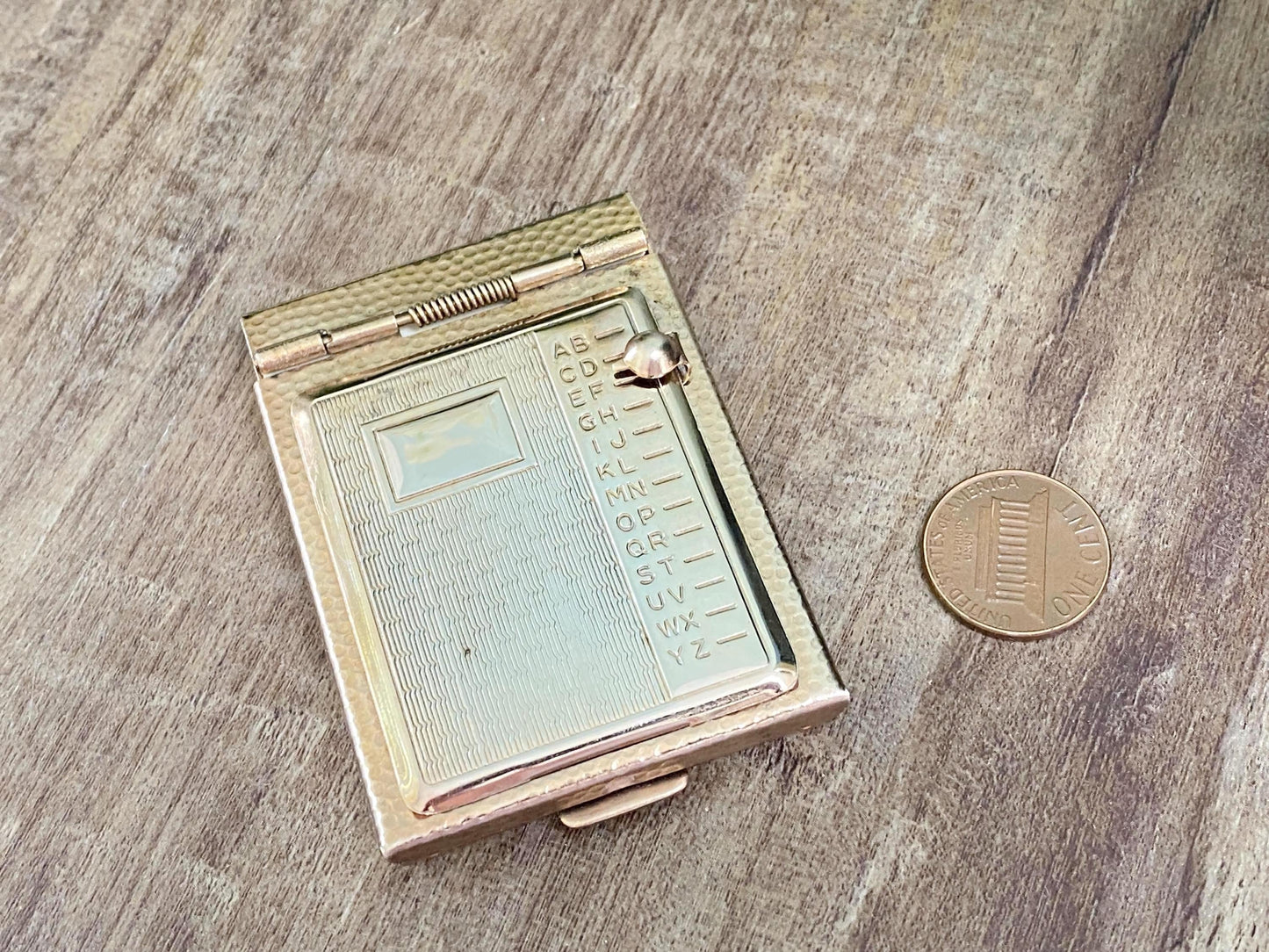 Vintage Mini Address Book, Goldtone Metal Flip Phone Book