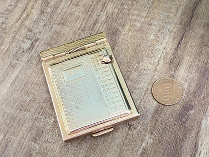 Vintage Mini Address Book, Goldtone Metal Flip Phone Book