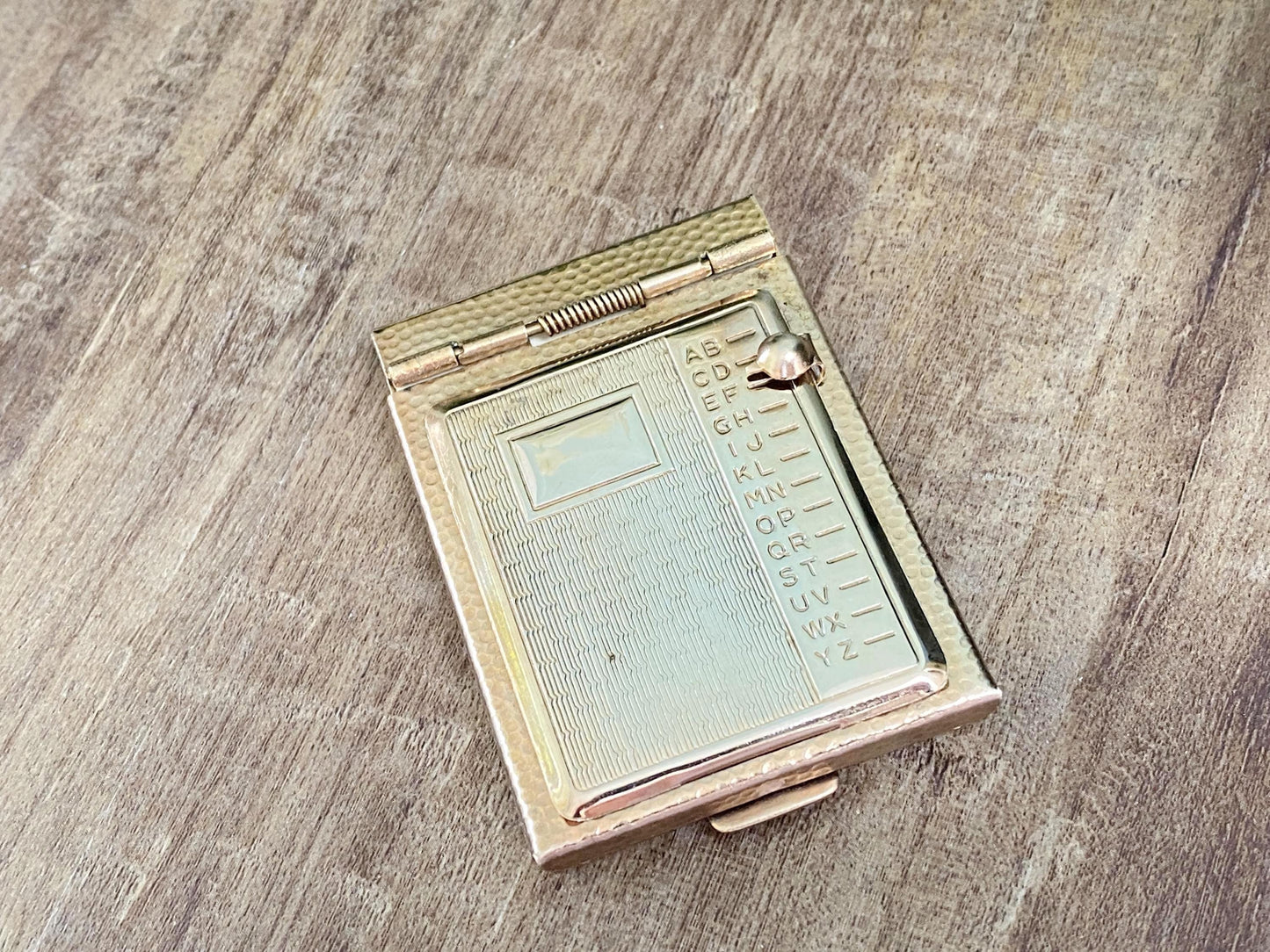 Vintage Mini Address Book, Goldtone Metal Flip Phone Book
