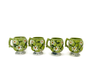 Midcentury Ceramic Mugs, Green Apple and Daisies Inarco 1967 at Duckwells