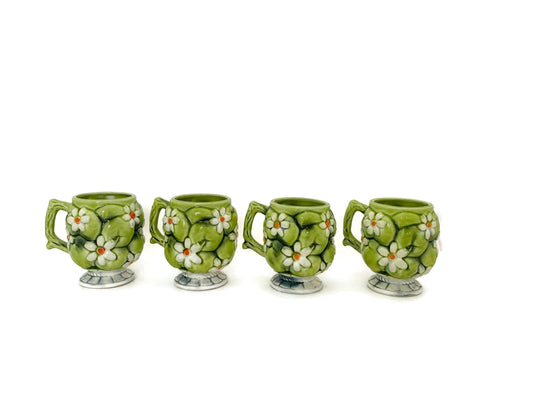 Midcentury Ceramic Mugs, Green Apple and Daisies Inarco 1967 at Duckwells
