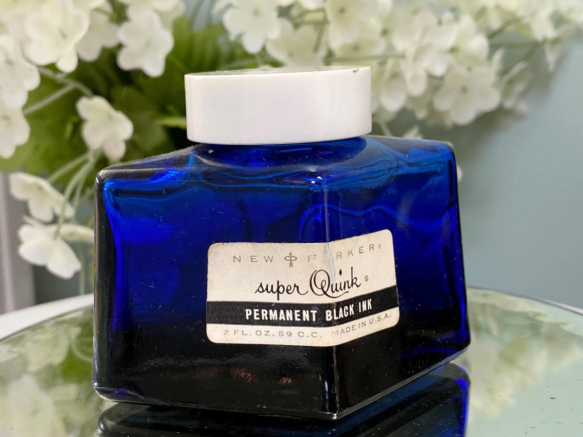 Vintage Parker Ink Quink Cobalt Blue Diamond Shaped Bottle