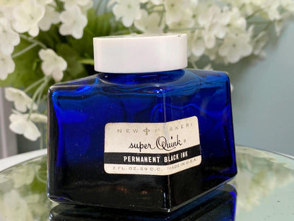 Vintage Parker Ink Quink Cobalt Blue Diamond Shaped Bottle
