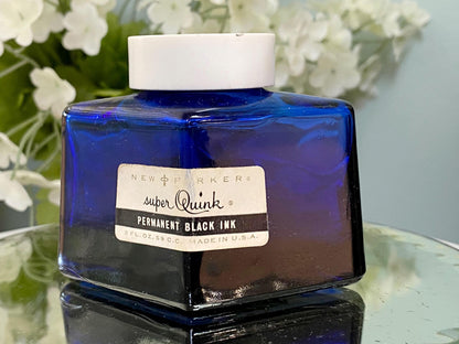 Vintage Parker Ink Quink Cobalt Blue Diamond Shaped Bottle