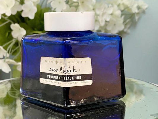 Vintage Parker Ink Quink Cobalt Blue Diamond Shaped Bottle