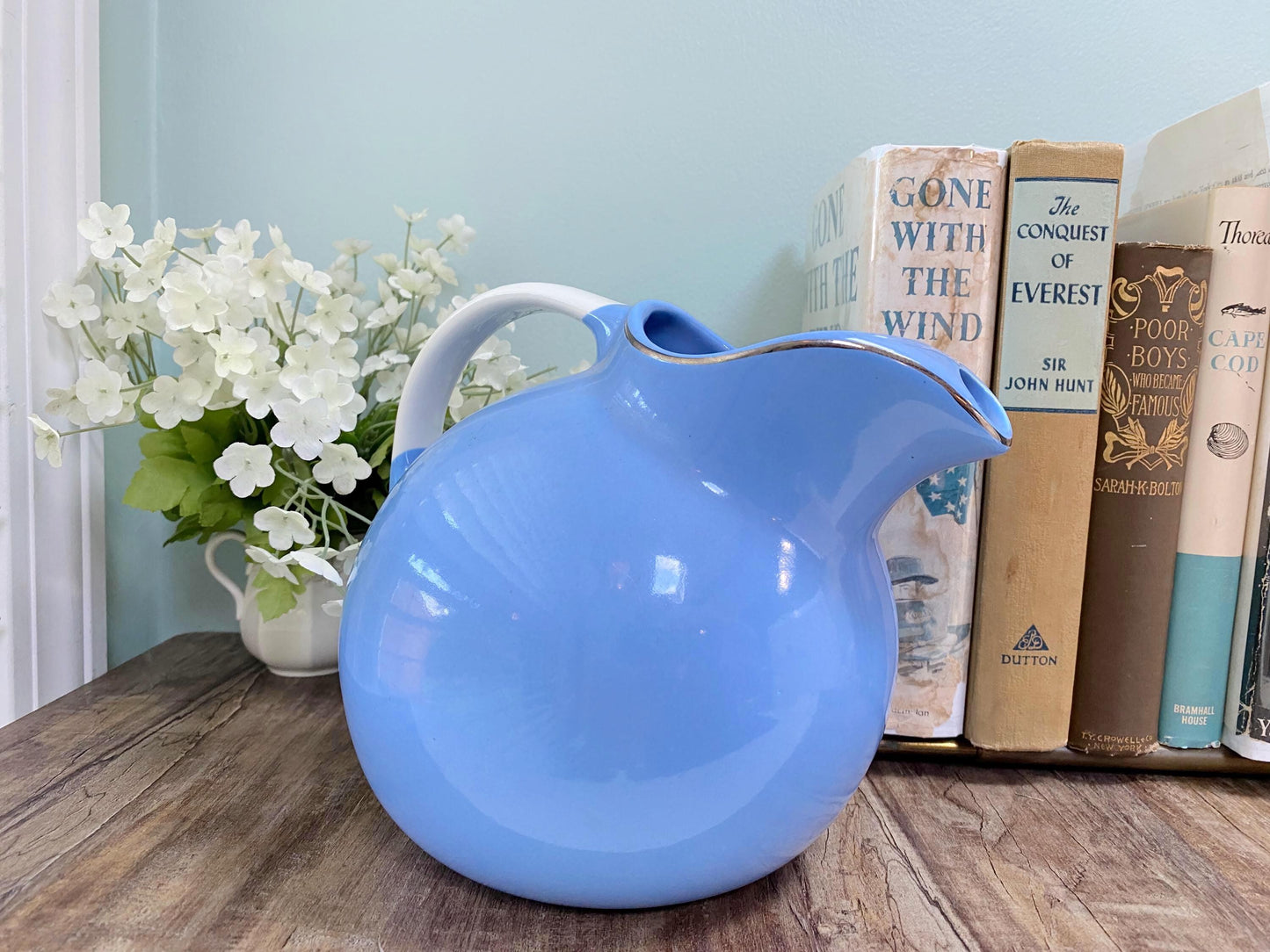 Vintage Ball Pitcher Hall Pottery Royal Rose Medallion at Duckwells