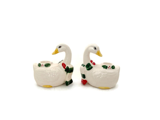 Vintage Christmas Goose Candleholders by Lefton at Duckwells