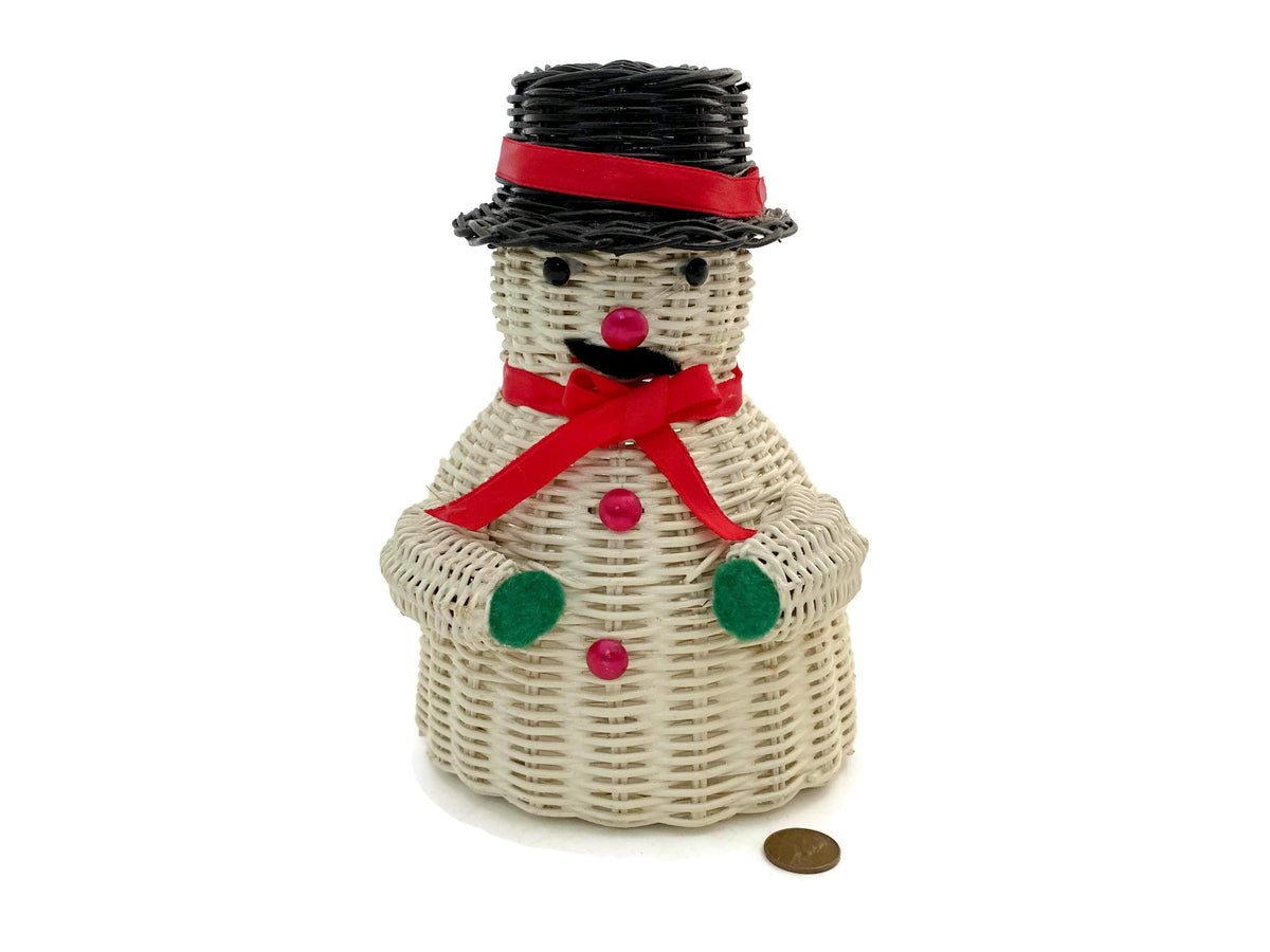 Vintage Wicker Snowman Planter Figurine